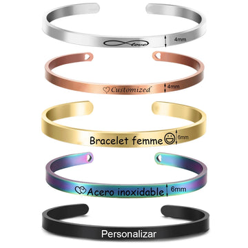 Engraved Name Cuff Bracelet in Rainbow, 6 mm – Personalized Gift for Her