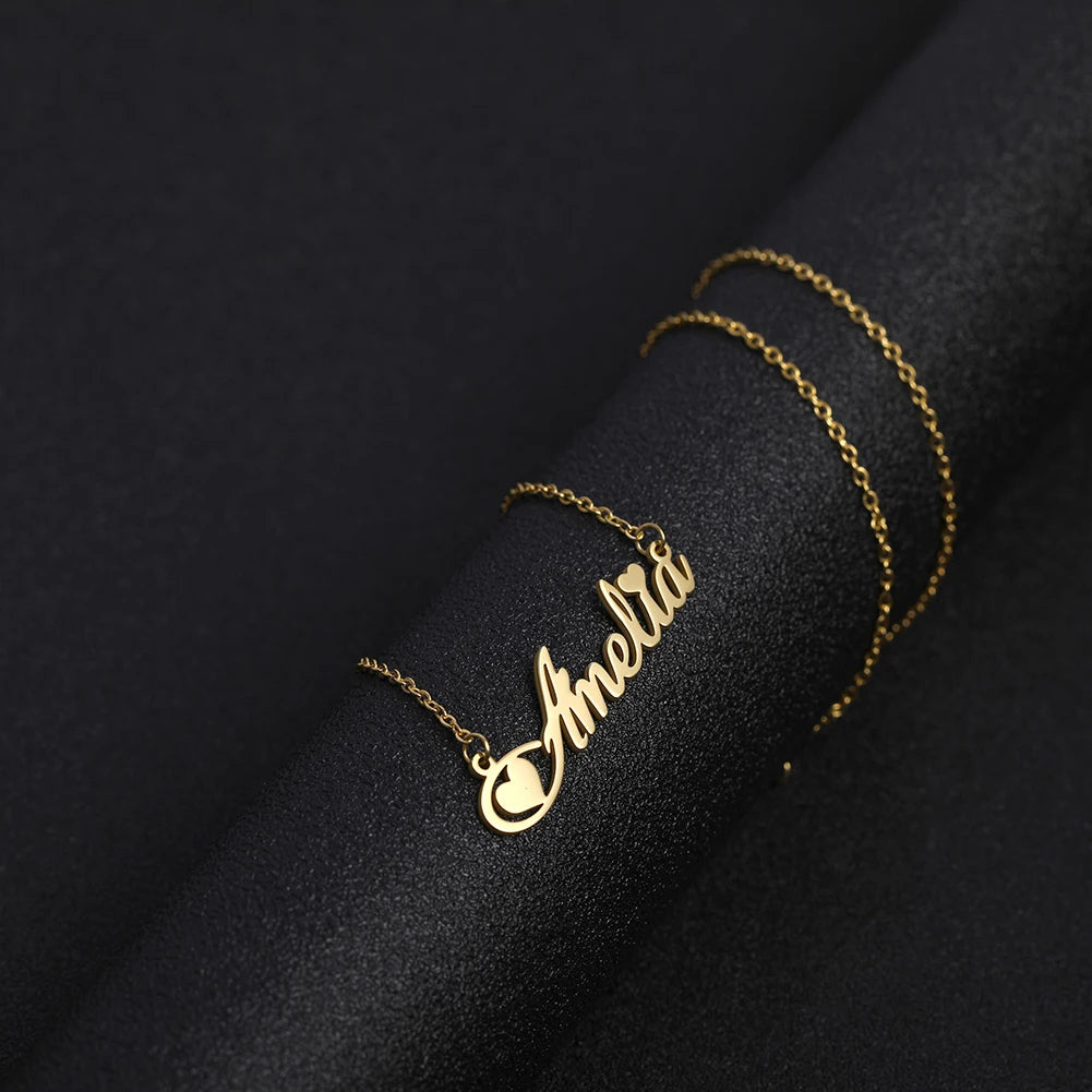 Personalized Nameplate Necklace in Gold, Classic Script – Custom Name Gift