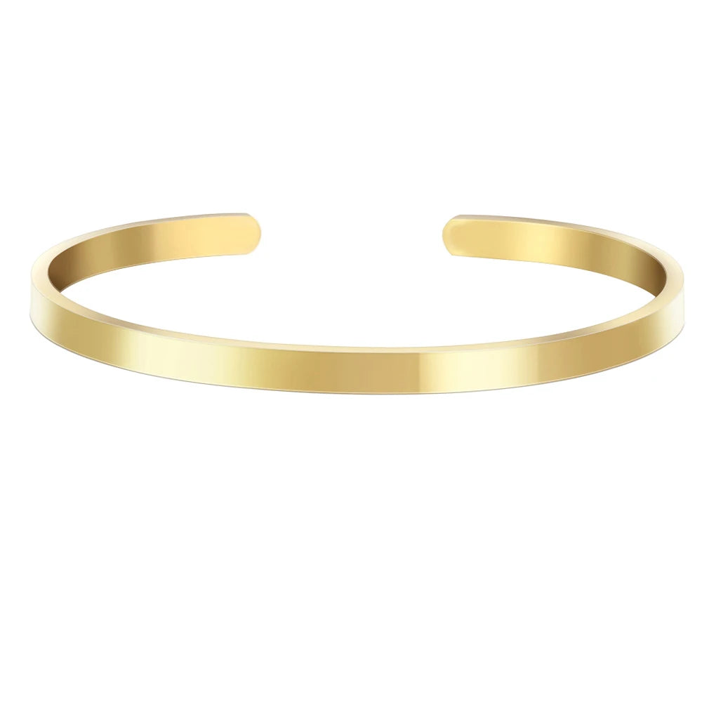 Engraved Name Cuff Bracelet in Gold, 6 mm – Personalized Gift for Her