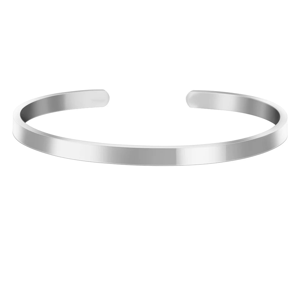 Engraved Name Cuff Bracelet in Silver, 6 mm – Personalized Gift for Her