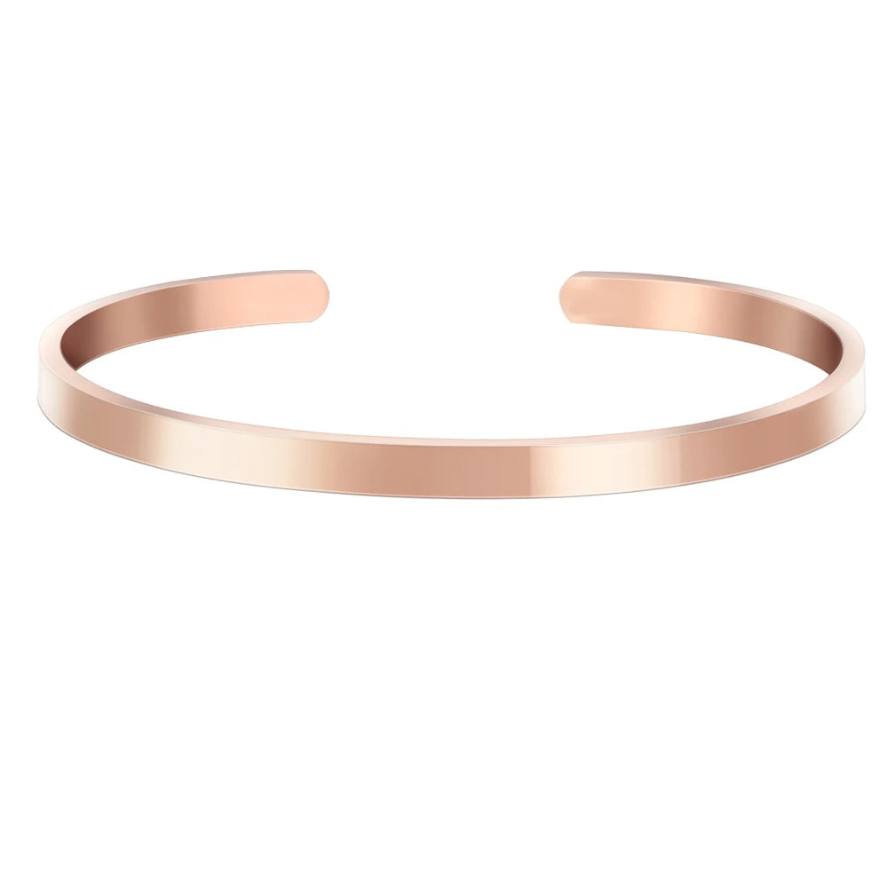 Engraved Name Cuff Bracelet in Rose Gold, 6 mm – Personalized Gift for Her