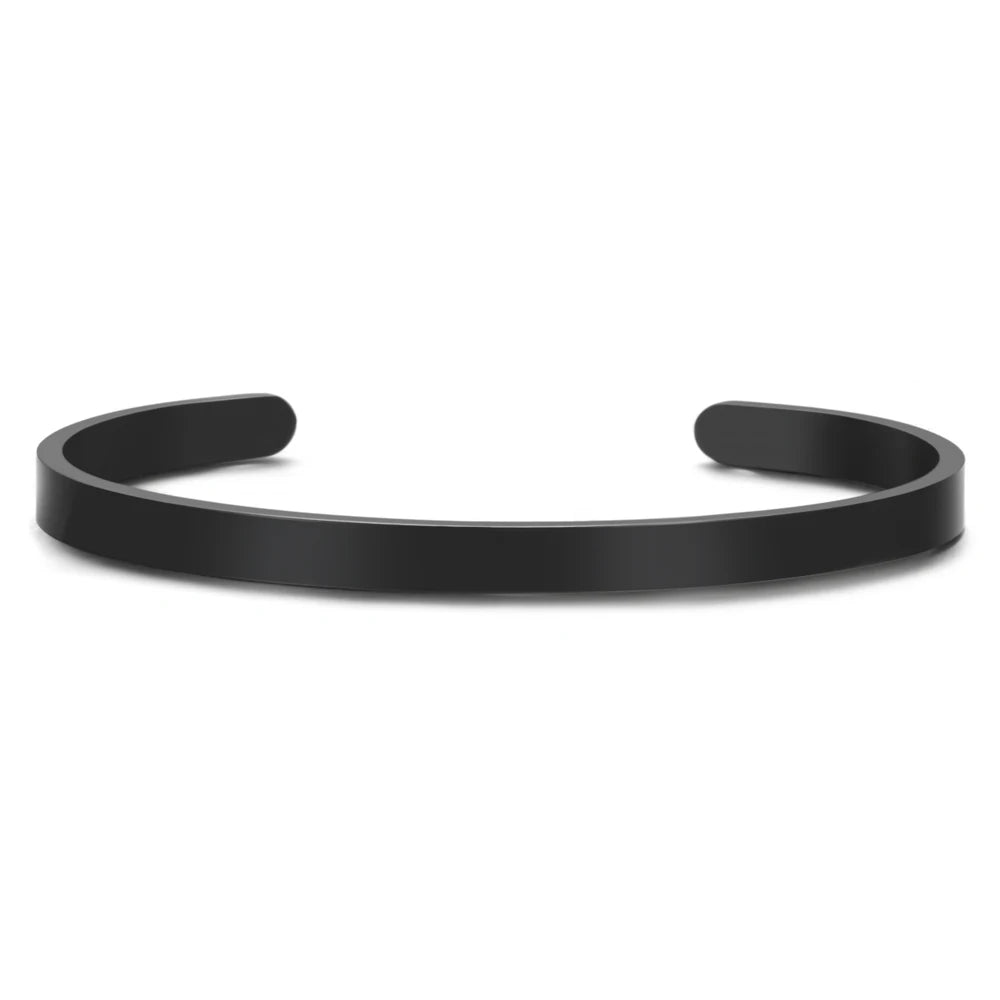 Engraved Name Cuff Bracelet in Black, 6 mm – Personalized Gift for Her