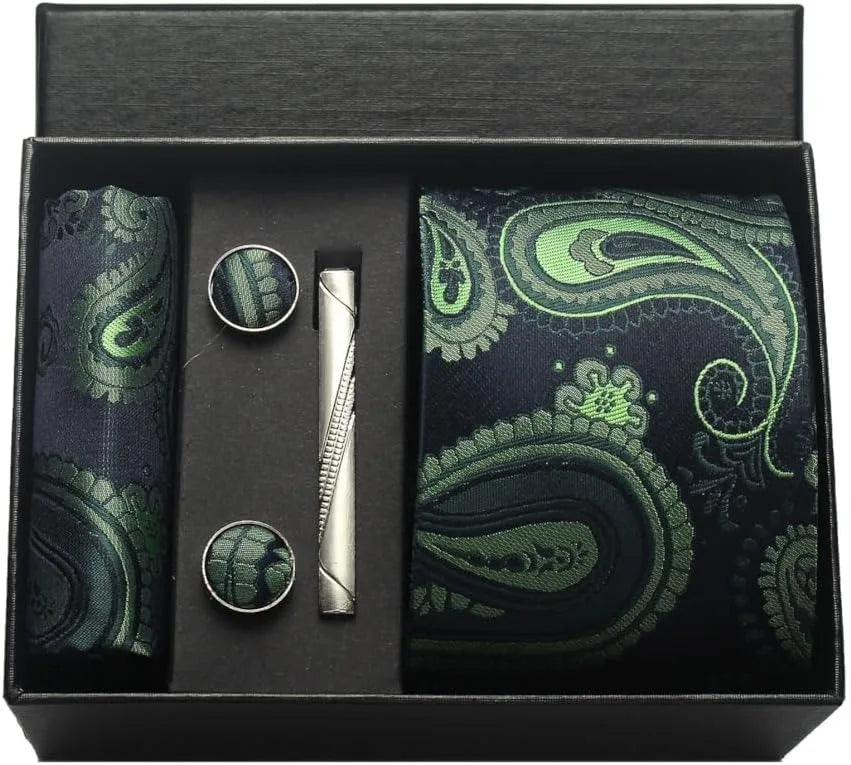 Silk Tie Gift Set: Tie, Pocket Square, Cufflinks & Tie Clip