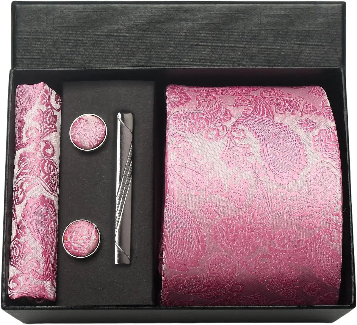 Silk Tie Gift Set: Tie, Pocket Square, Cufflinks & Tie Clip