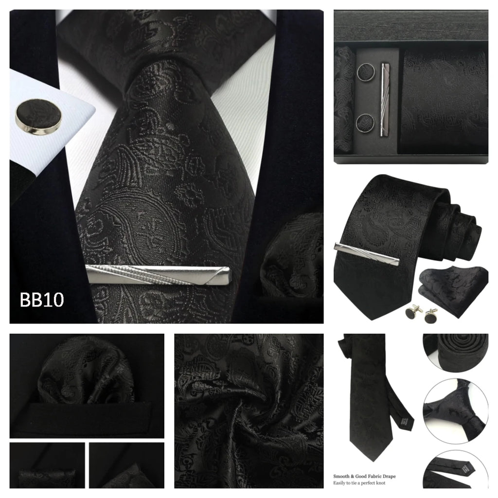 Silk Tie Gift Set: Tie, Pocket Square, Cufflinks & Tie Clip