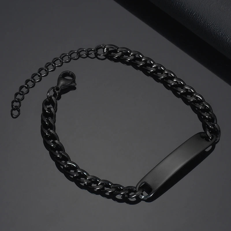 Engraved Name Bracelet for Men in Black, One side – Personalized Gift for Him