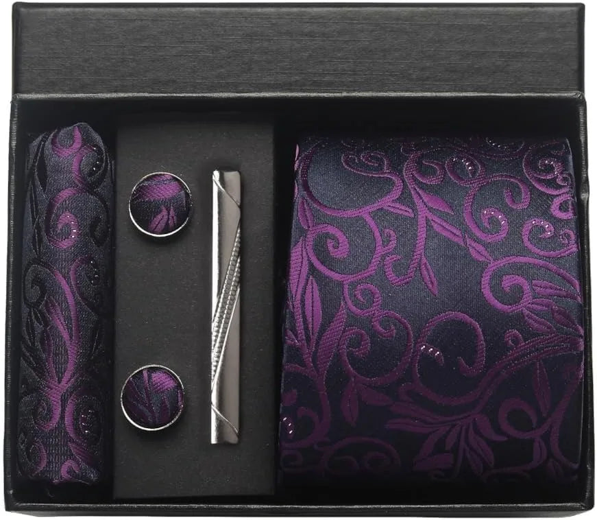 Silk Tie Gift Set: Tie, Pocket Square, Cufflinks & Tie Clip