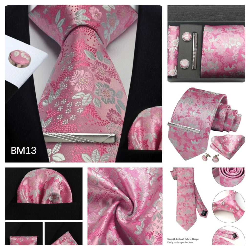 Silk Tie Gift Set: Tie, Pocket Square, Cufflinks & Tie Clip