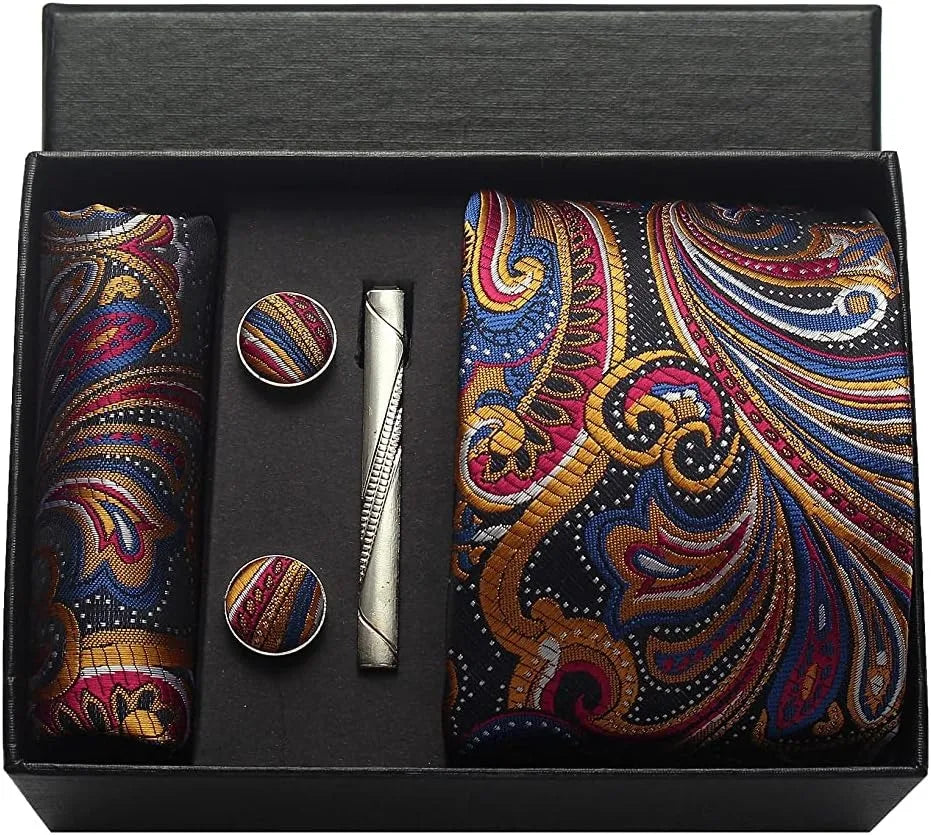 Silk Tie Gift Set: Tie, Pocket Square, Cufflinks & Tie Clip