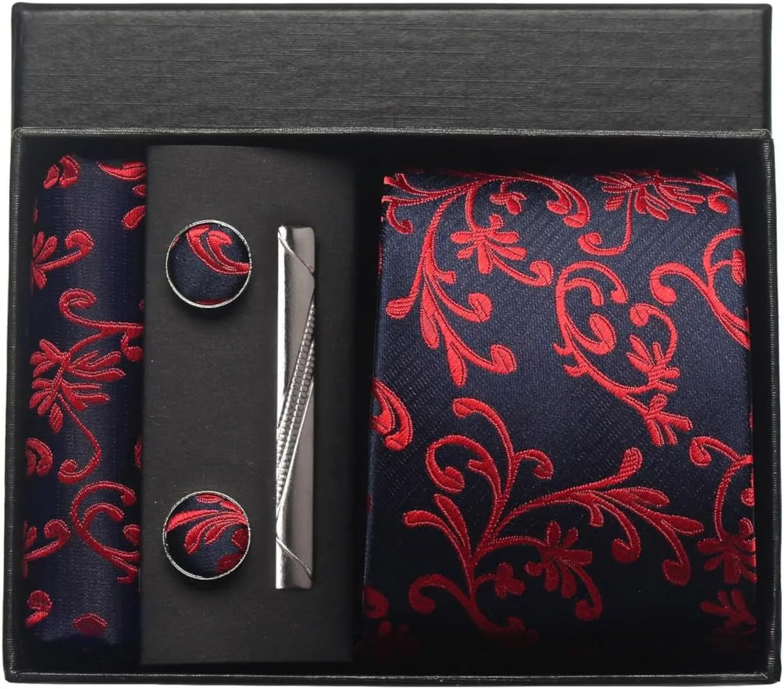 Silk Tie Gift Set: Tie, Pocket Square, Cufflinks & Tie Clip
