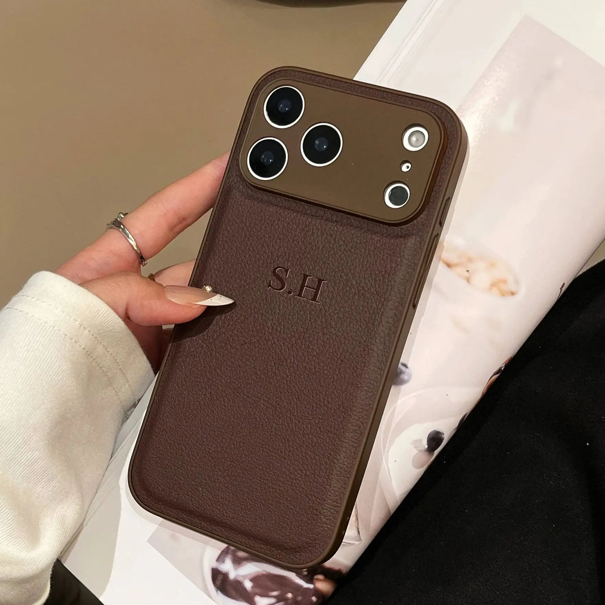 Engraved Initials Leather iPhone Case – engraved initials phone case, photo 4