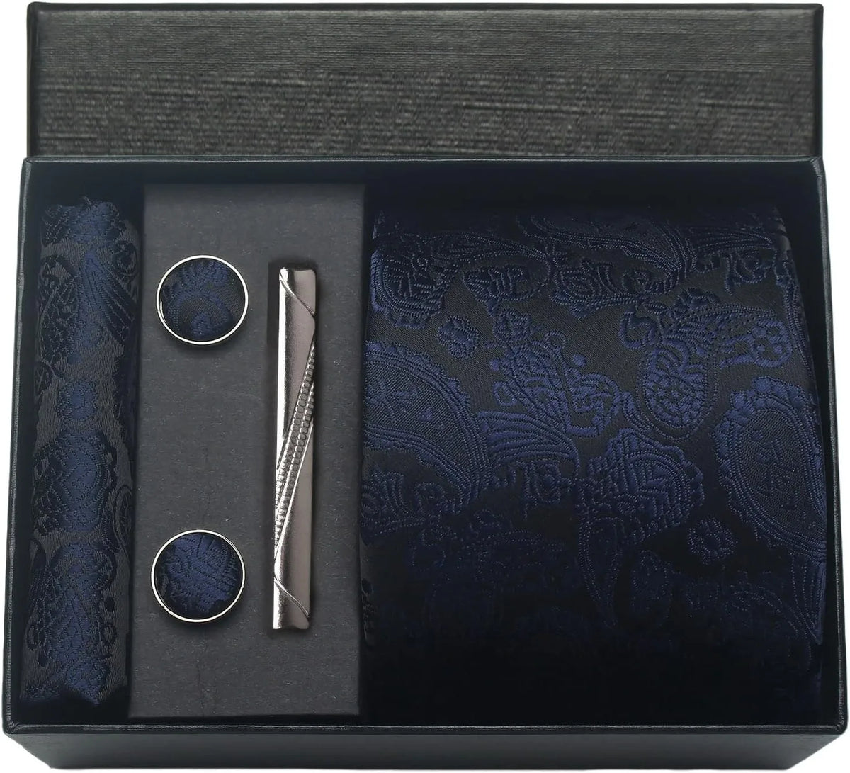 Silk Tie Gift Set: Tie, Pocket Square, Cufflinks & Tie Clip