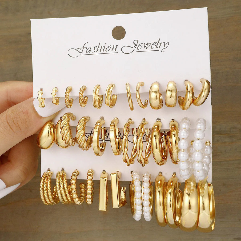 Gold Hoop Earrings Set in Pearl & Gold Set – Mix & Match Gift for Her