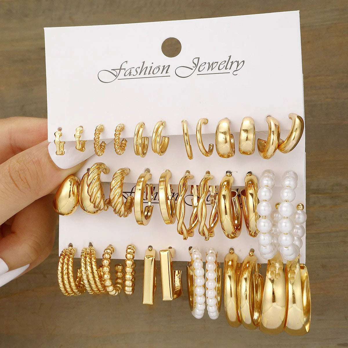 Gold Hoop Earrings Set in Pearl & Gold Set – Mix & Match Gift for Her