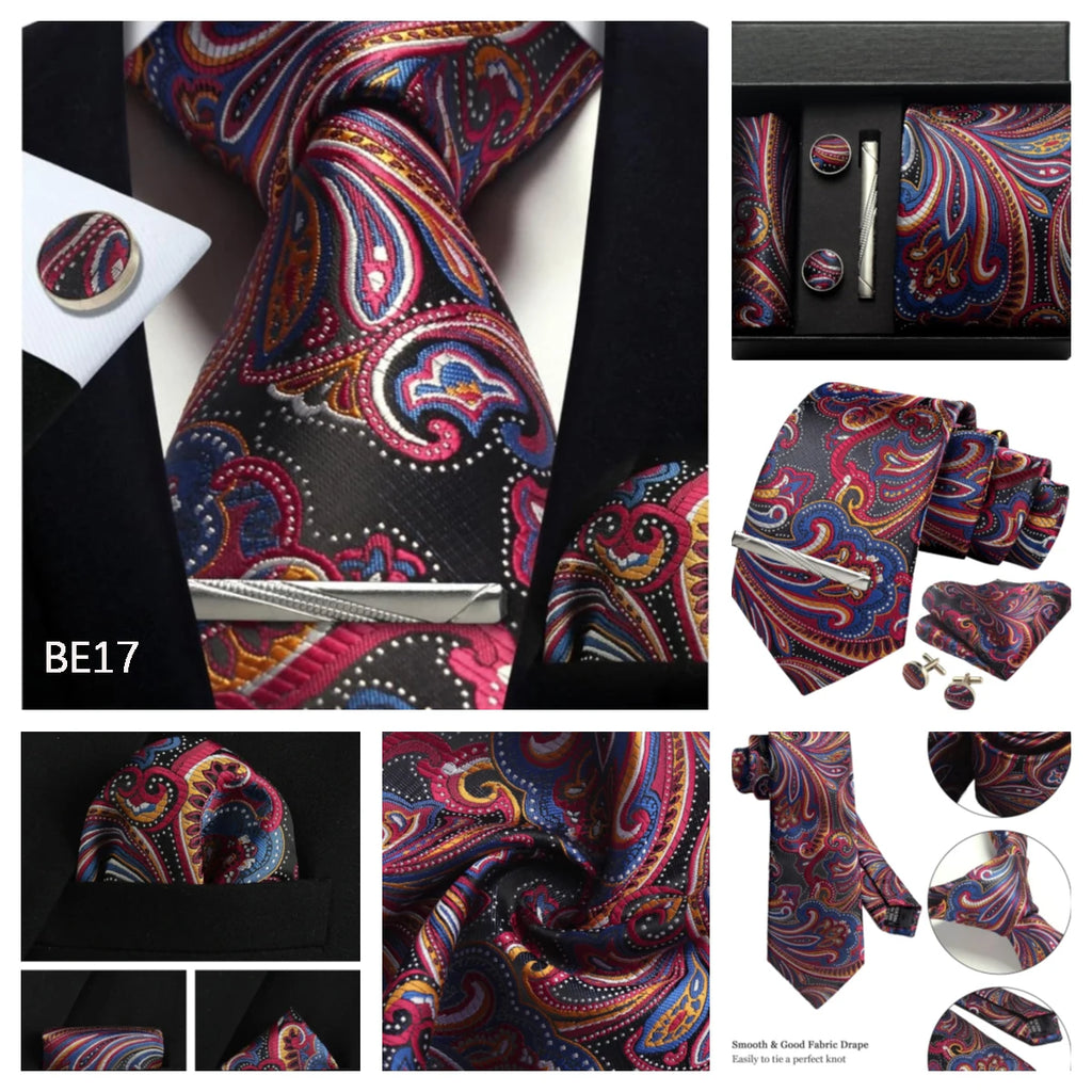 Silk Tie Gift Set: Tie, Pocket Square, Cufflinks & Tie Clip