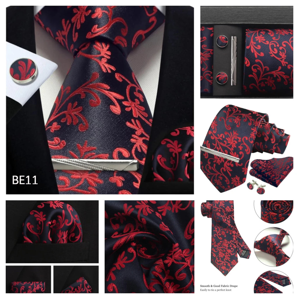 Silk Tie Gift Set: Tie, Pocket Square, Cufflinks & Tie Clip