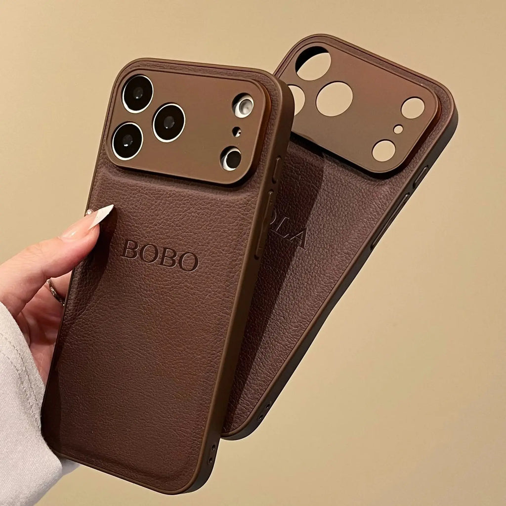 Engraved Initials Leather iPhone Case – engraved initials phone case, photo 1