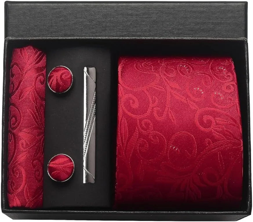 Silk Tie Gift Set: Tie, Pocket Square, Cufflinks & Tie Clip