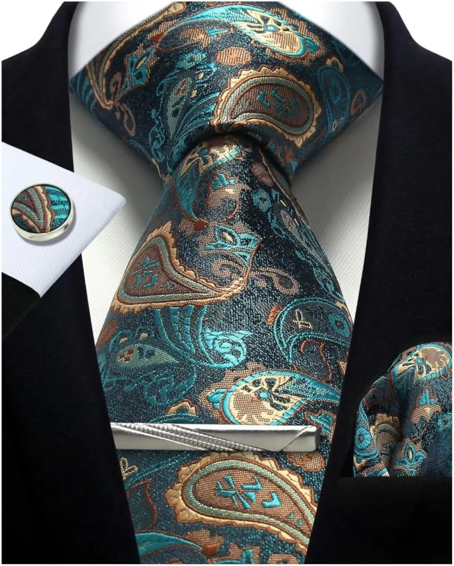 Silk Tie Gift Set: Tie, Pocket Square, Cufflinks & Tie Clip