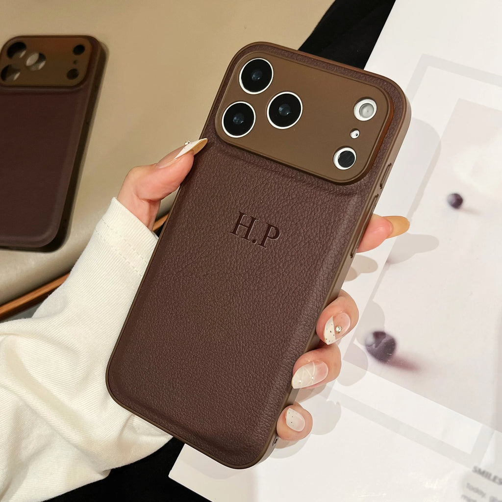 Engraved Initials Leather iPhone Case – engraved initials phone case, photo 2