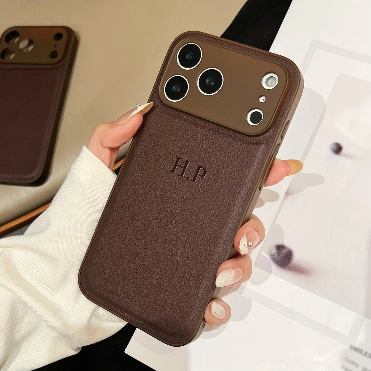 Engraved Initials Leather iPhone Case – engraved initials phone case, photo 2