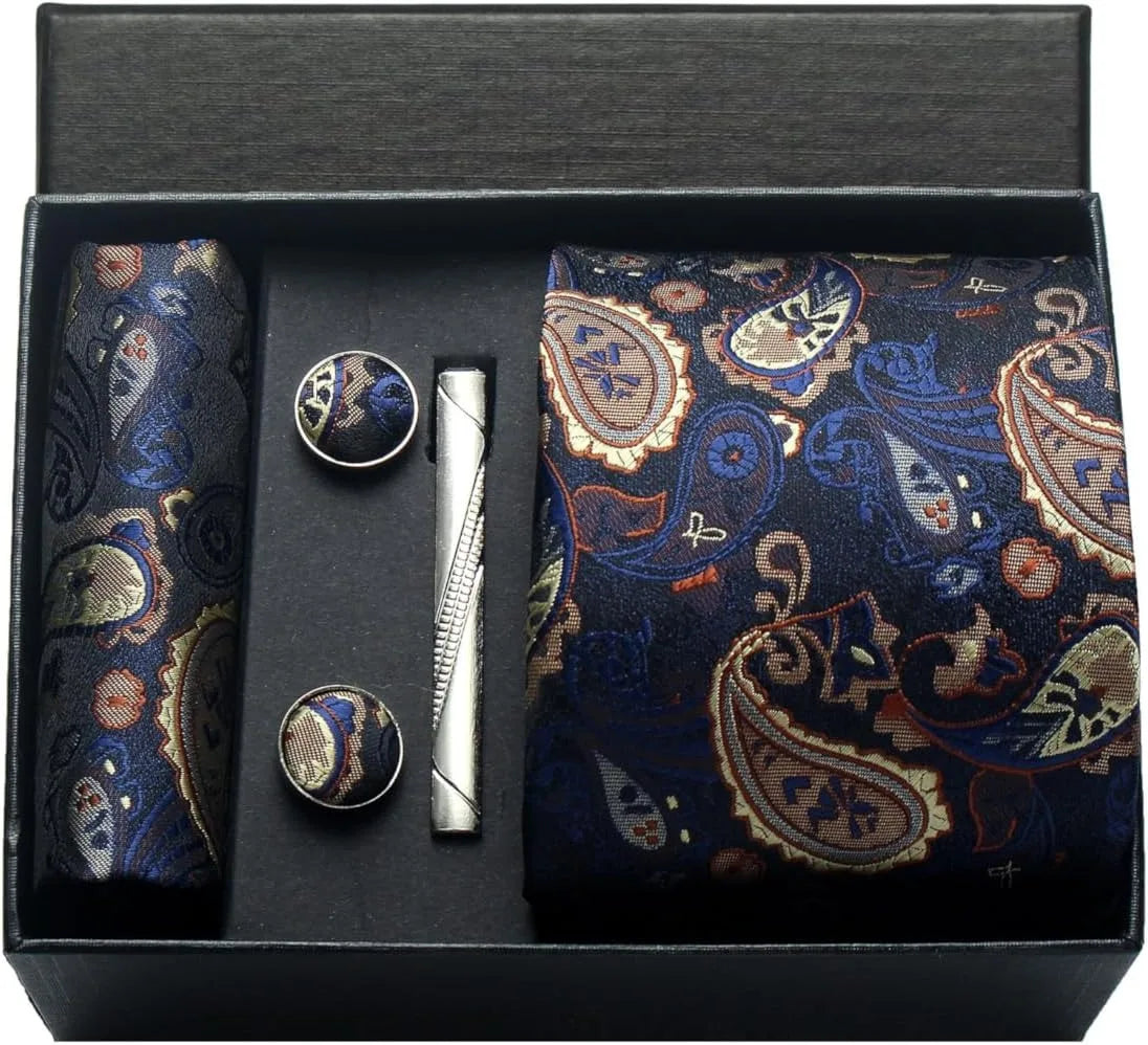 Silk Tie Gift Set: Tie, Pocket Square, Cufflinks & Tie Clip