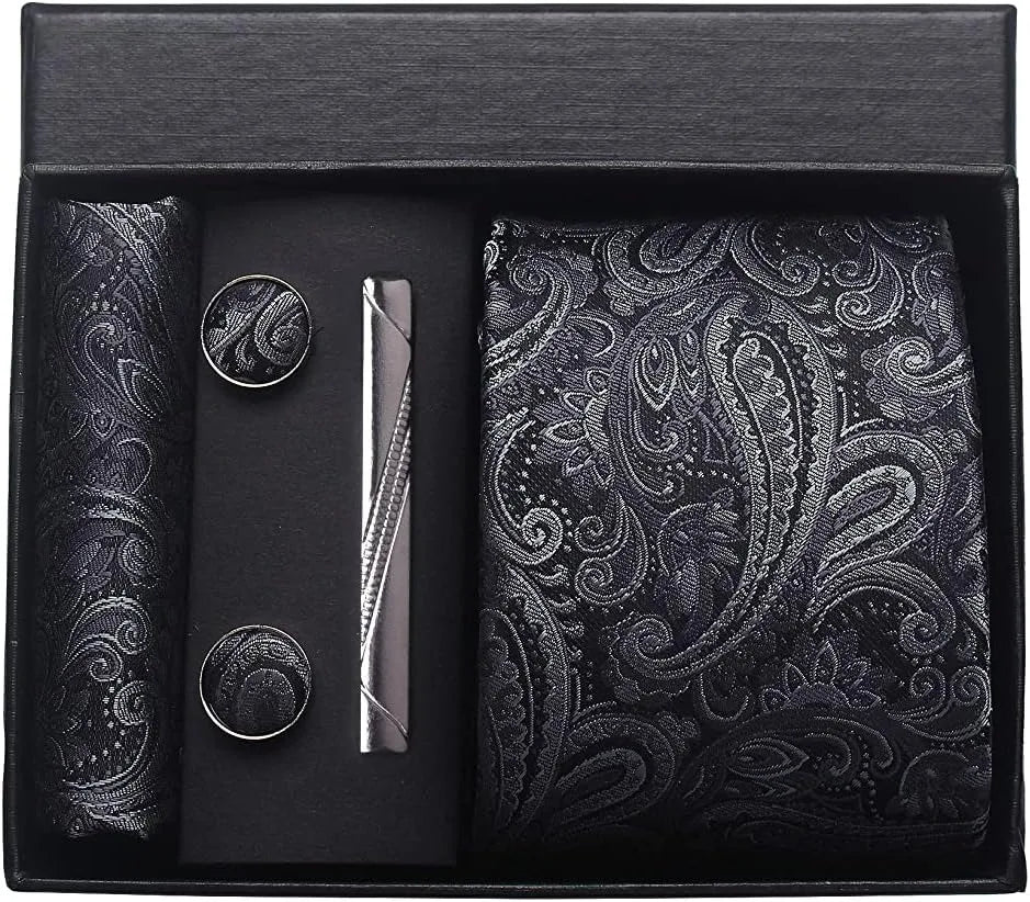Silk Tie Gift Set: Tie, Pocket Square, Cufflinks & Tie Clip