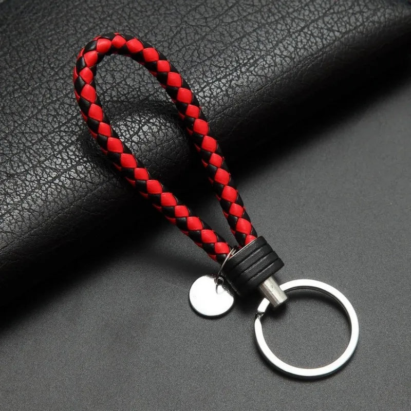 Braided Leather Keychain in Black & Red – braided leather keychain