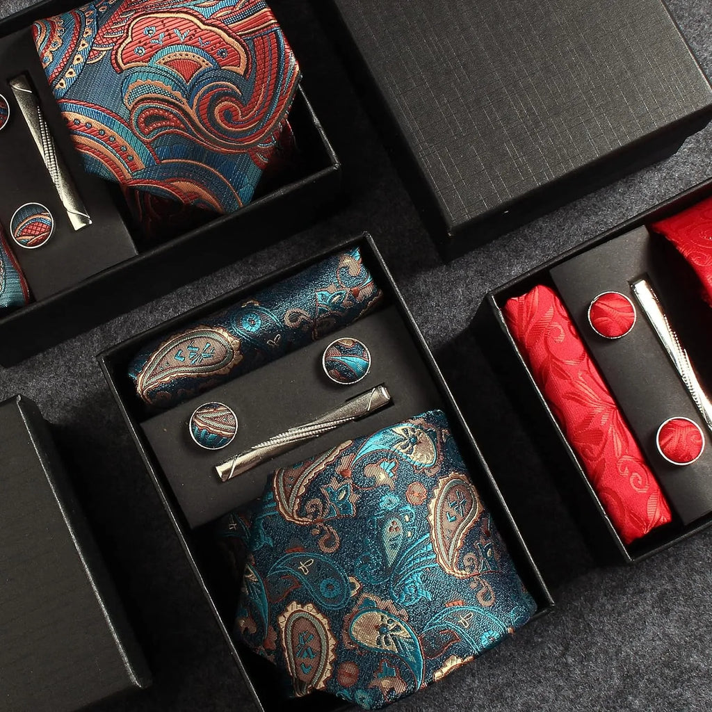 Silk Tie Gift Set: Tie, Pocket Square, Cufflinks & Tie Clip