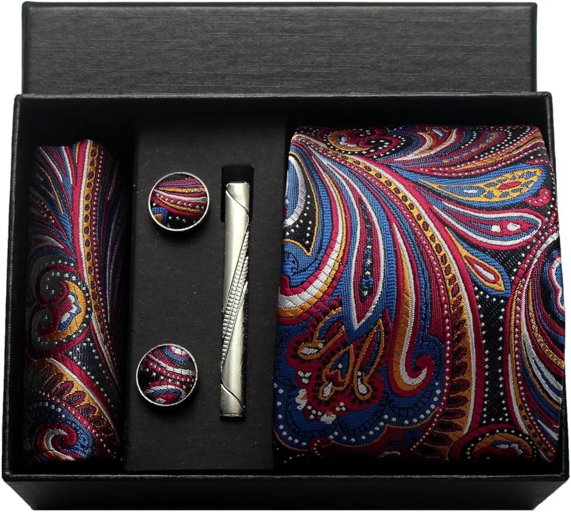 Silk Tie Gift Set: Tie, Pocket Square, Cufflinks & Tie Clip