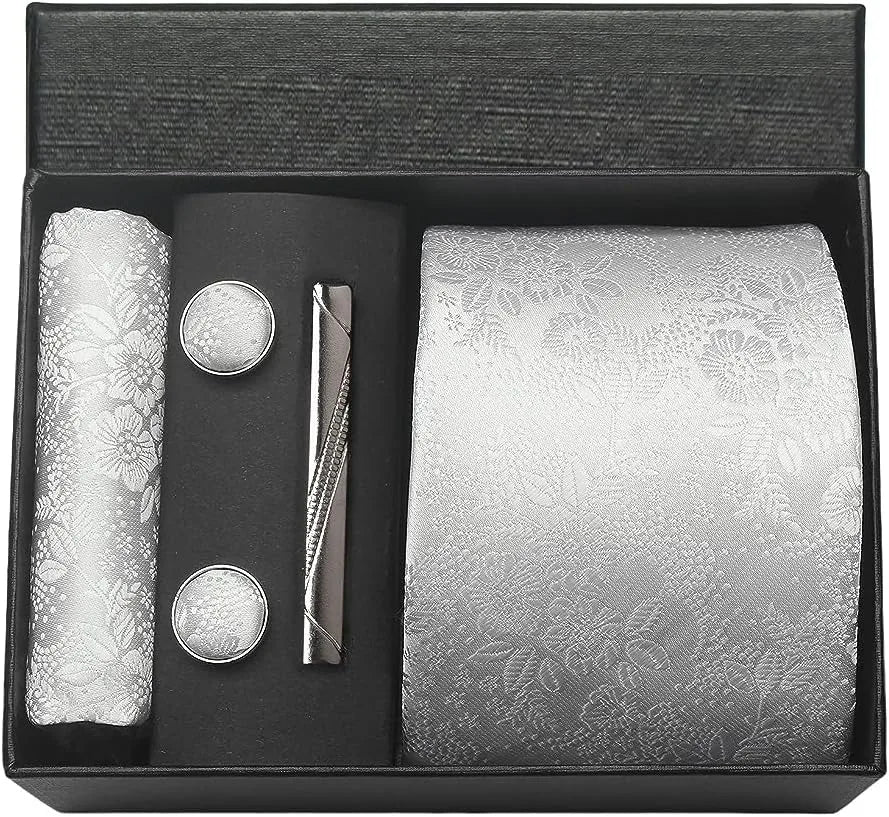 Silk Tie Gift Set: Tie, Pocket Square, Cufflinks & Tie Clip
