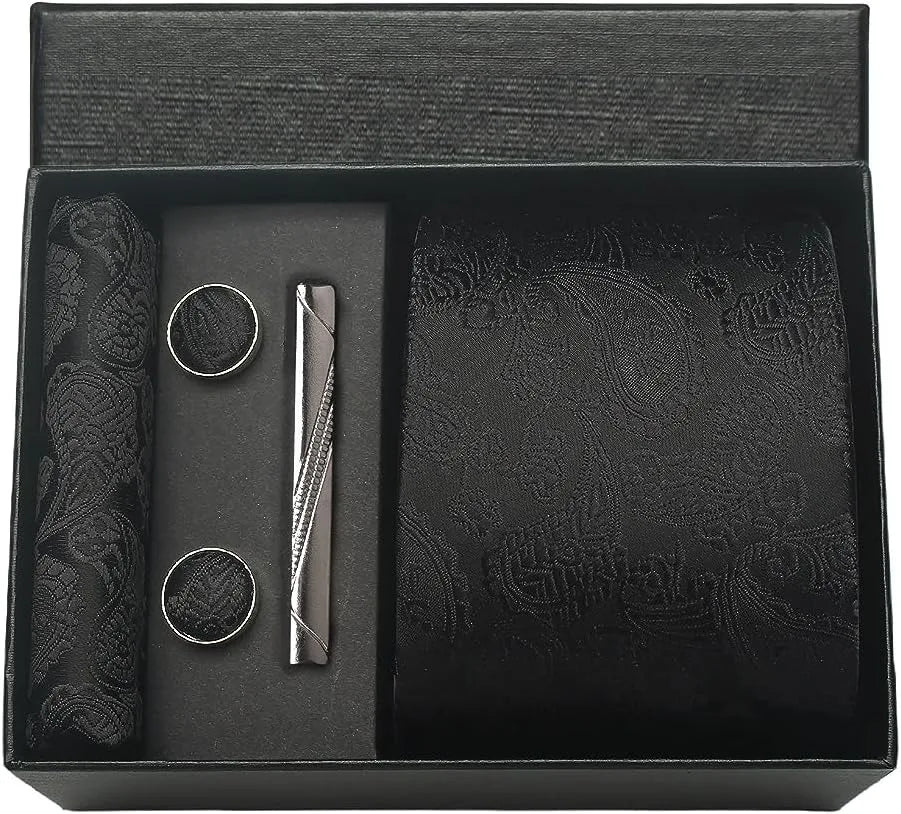 Silk Tie Gift Set: Tie, Pocket Square, Cufflinks & Tie Clip