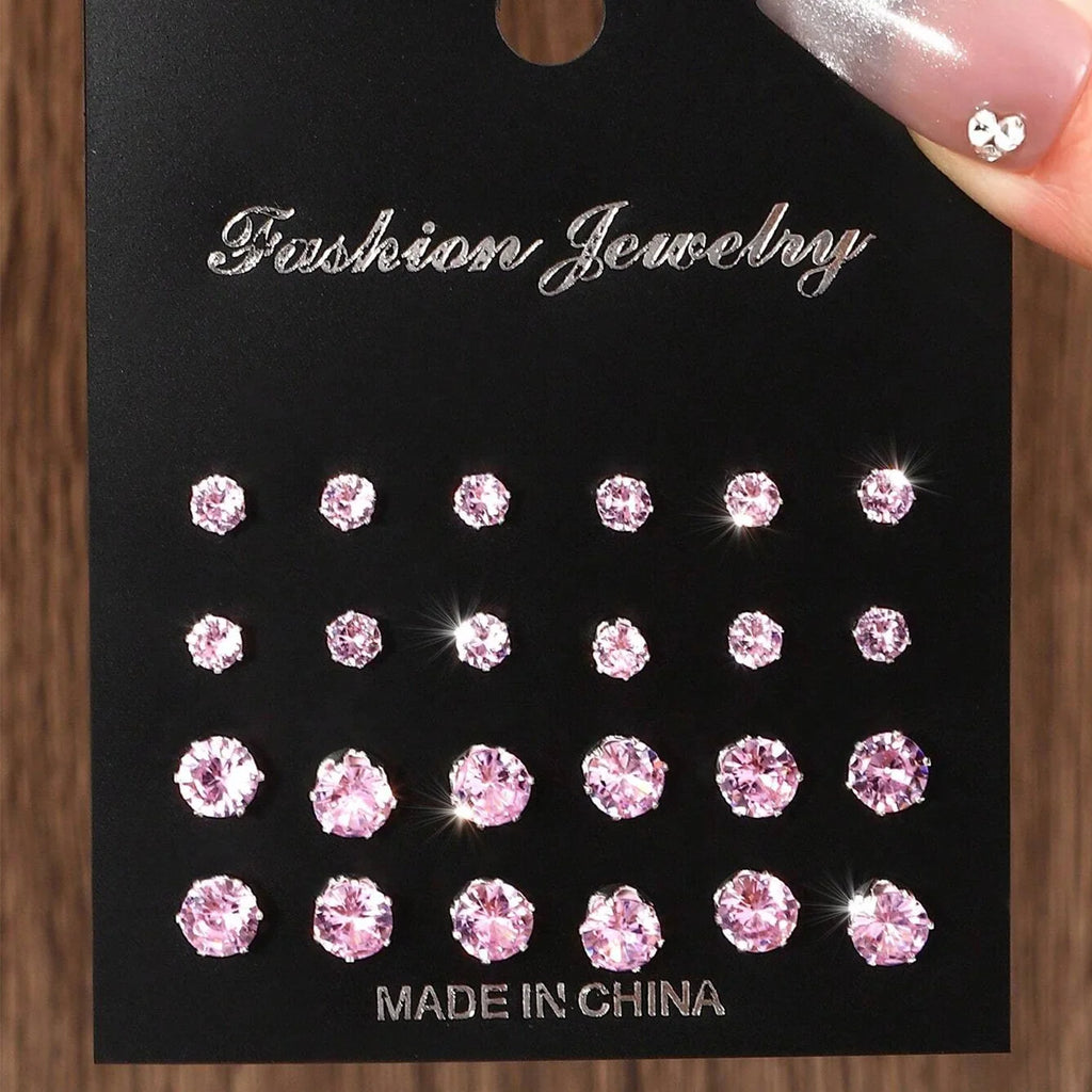 12-Pair Zirconia Stud Earrings Set