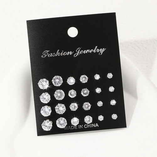 12-Pair Zirconia Stud Earrings Set