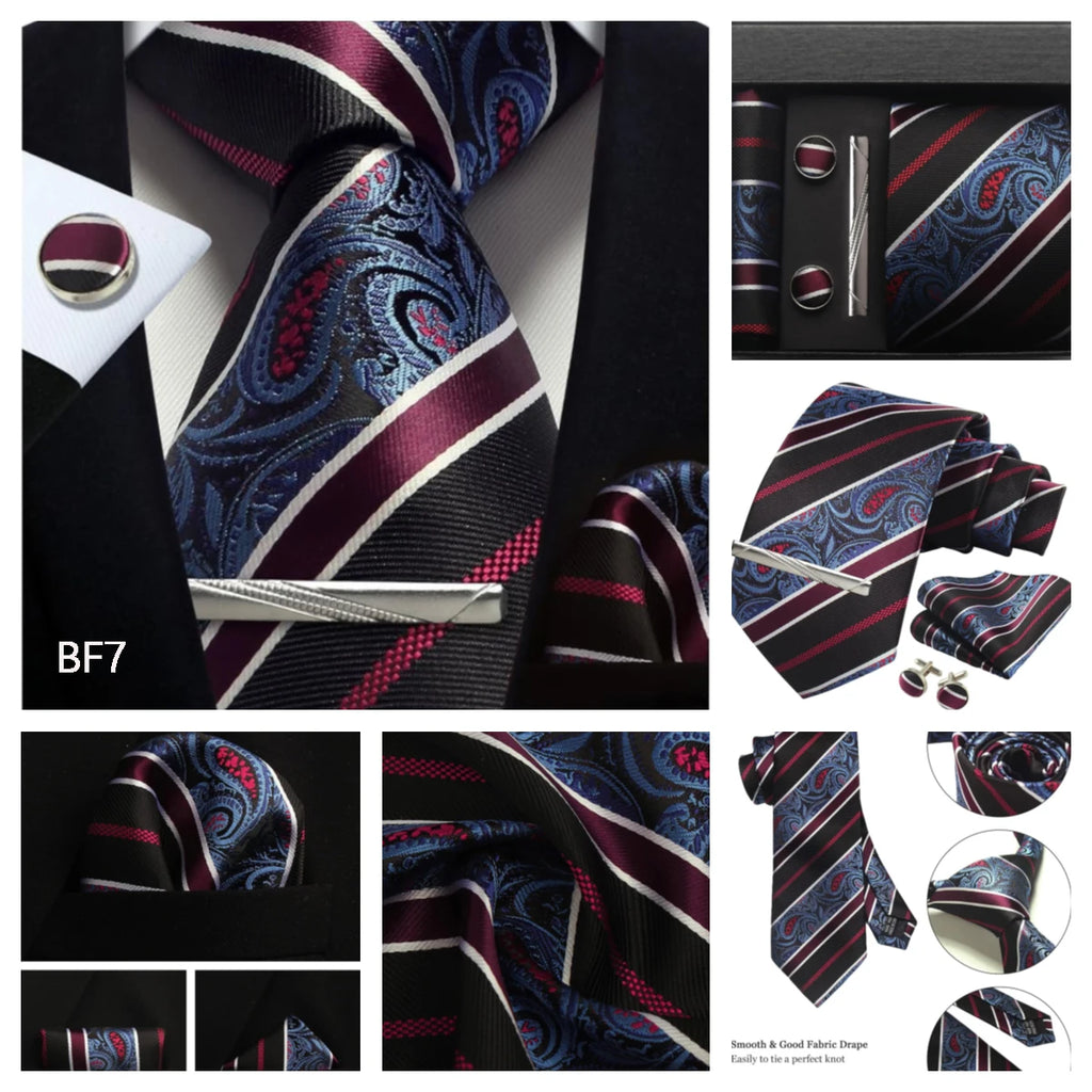 Silk Tie Gift Set: Tie, Pocket Square, Cufflinks & Tie Clip
