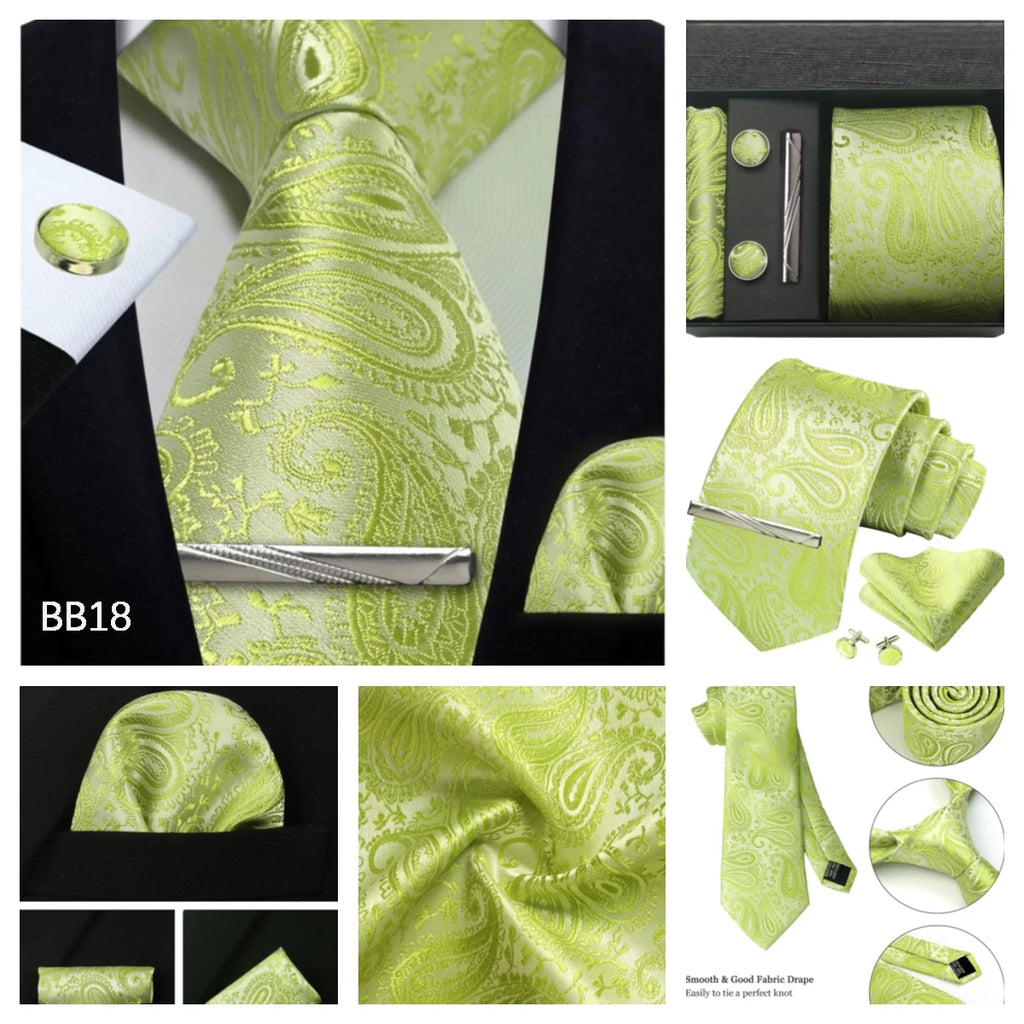 Silk Tie Gift Set: Tie, Pocket Square, Cufflinks & Tie Clip