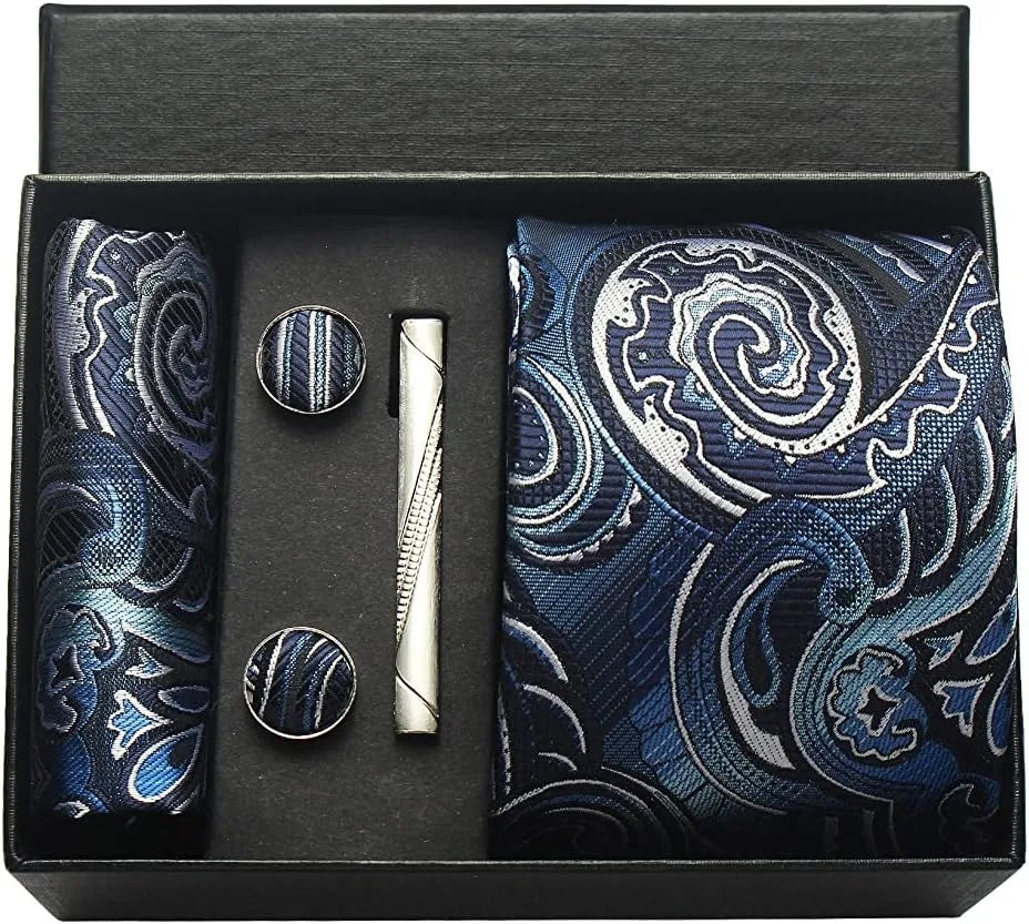 Silk Tie Gift Set: Tie, Pocket Square, Cufflinks & Tie Clip