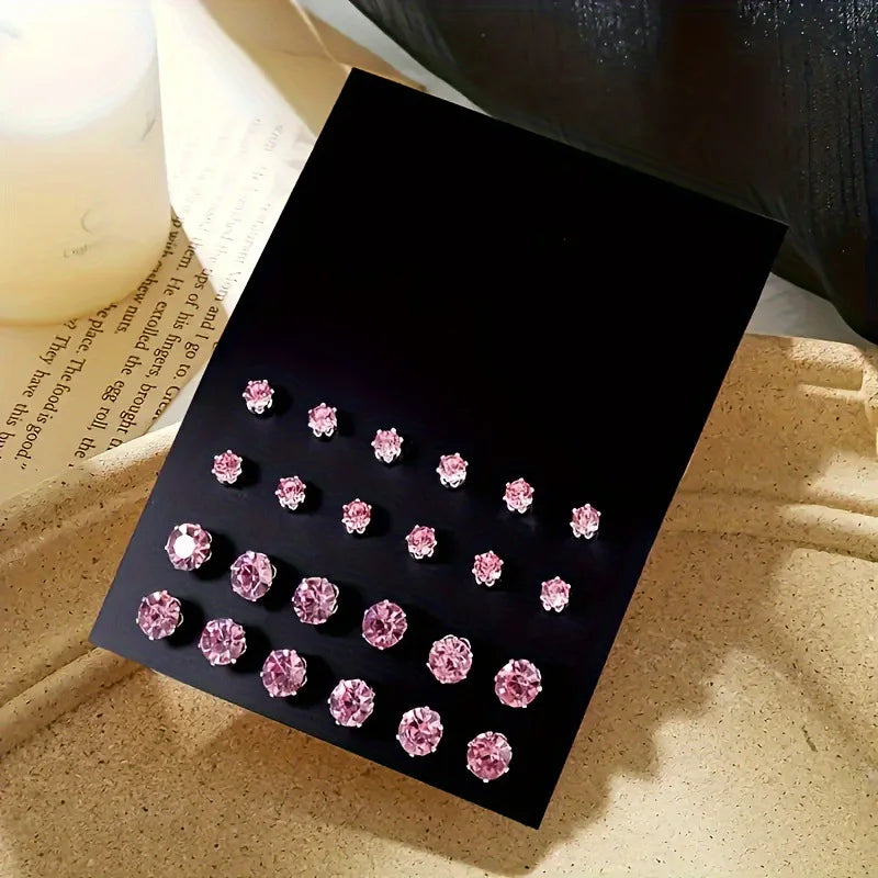 12-Pair Zirconia Stud Earrings Set