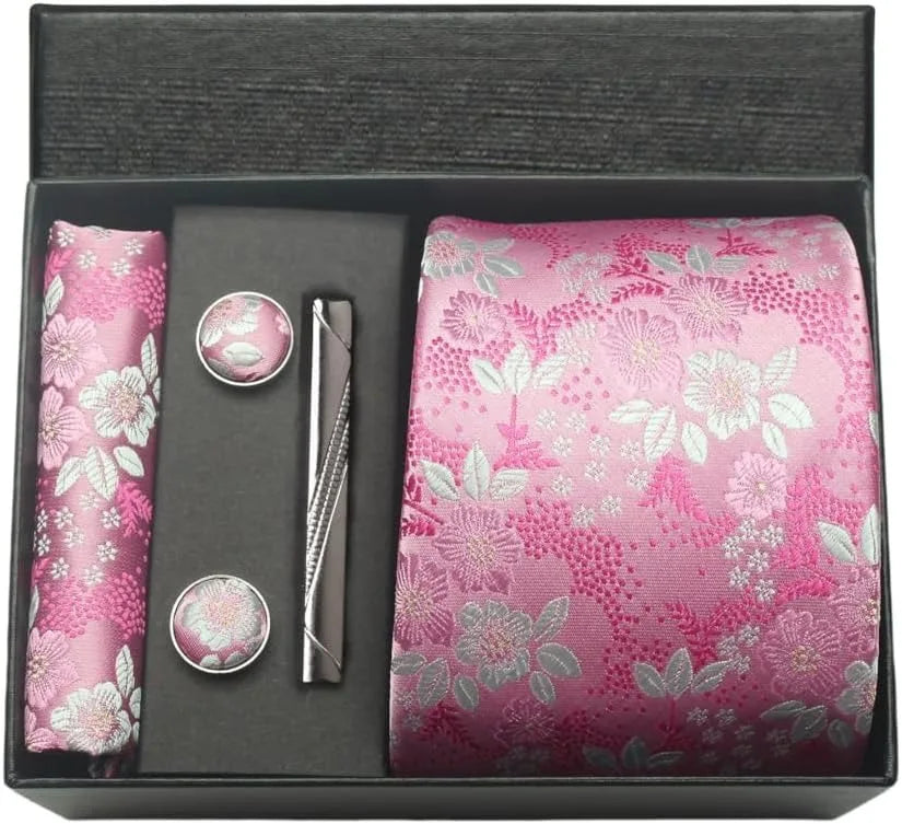 Silk Tie Gift Set: Tie, Pocket Square, Cufflinks & Tie Clip
