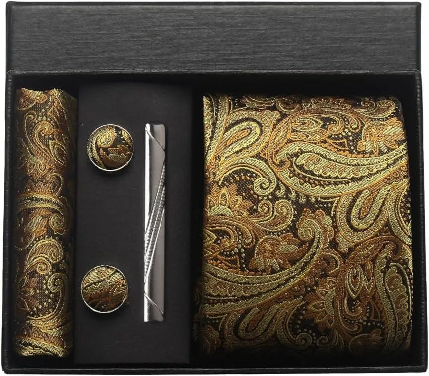 Silk Tie Gift Set: Tie, Pocket Square, Cufflinks & Tie Clip