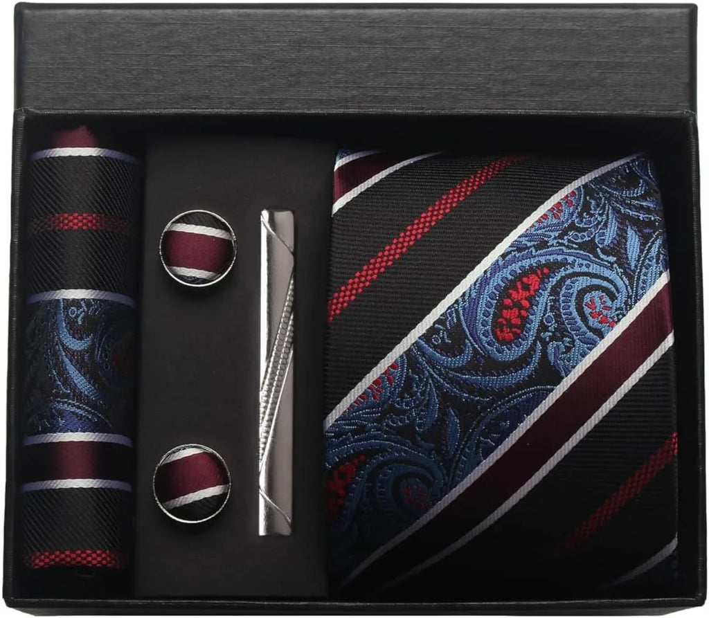 Silk Tie Gift Set: Tie, Pocket Square, Cufflinks & Tie Clip