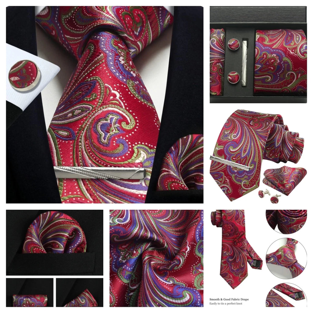 Silk Tie Gift Set: Tie, Pocket Square, Cufflinks & Tie Clip