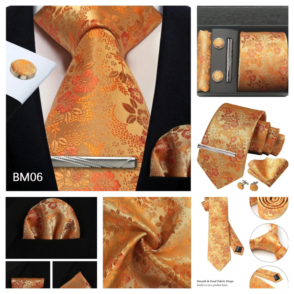 Silk Tie Gift Set: Tie, Pocket Square, Cufflinks & Tie Clip