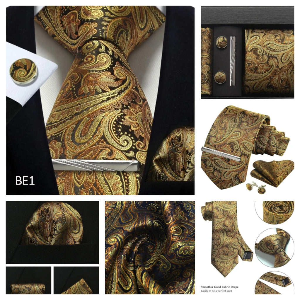 Silk Tie Gift Set: Tie, Pocket Square, Cufflinks & Tie Clip