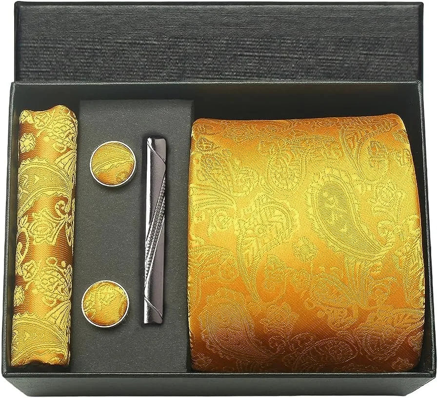 Silk Tie Gift Set: Tie, Pocket Square, Cufflinks & Tie Clip