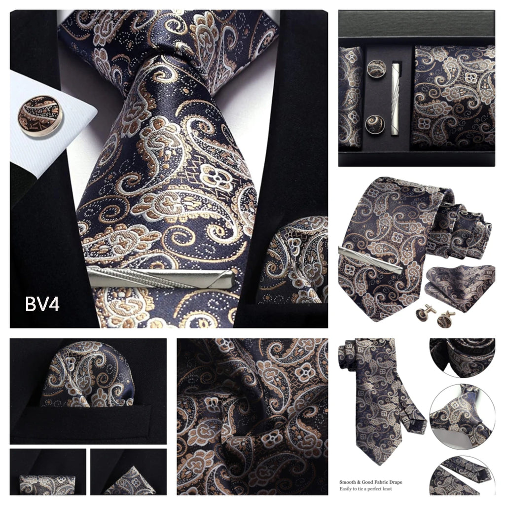 Silk Tie Gift Set: Tie, Pocket Square, Cufflinks & Tie Clip