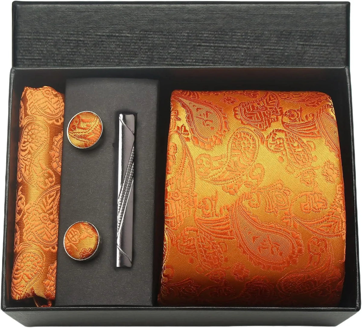 Silk Tie Gift Set: Tie, Pocket Square, Cufflinks & Tie Clip