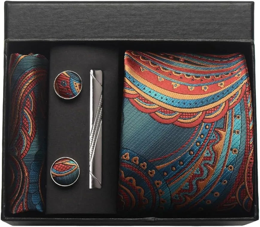 Silk Tie Gift Set: Tie, Pocket Square, Cufflinks & Tie Clip
