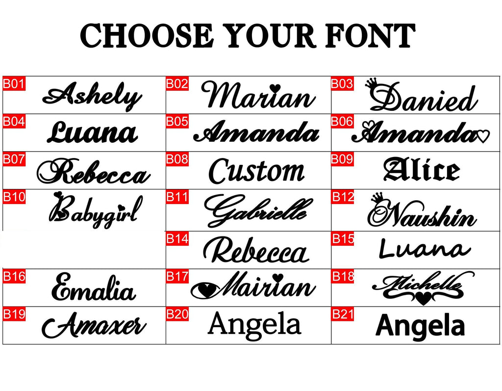 Custom Name Ring font chart – B01 to B21 font samples