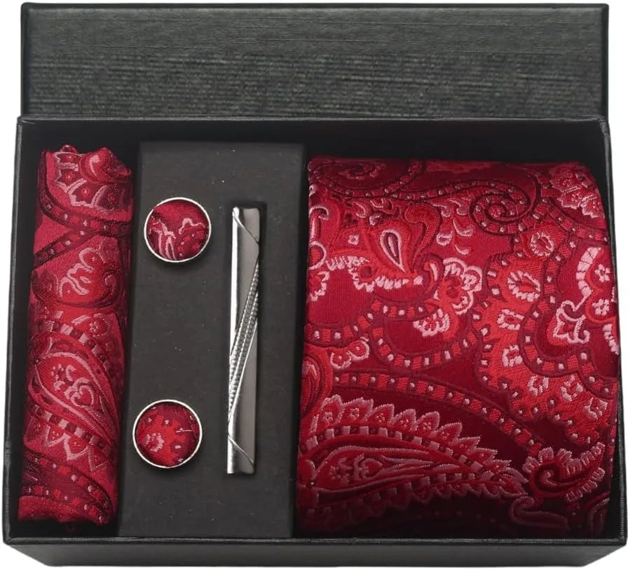 Silk Tie Gift Set: Tie, Pocket Square, Cufflinks & Tie Clip